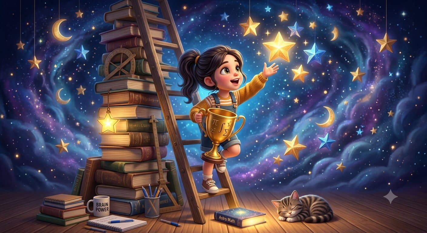 A young learner reaching for a star while holding a trophy — reaching their potential with Prepaze Academy